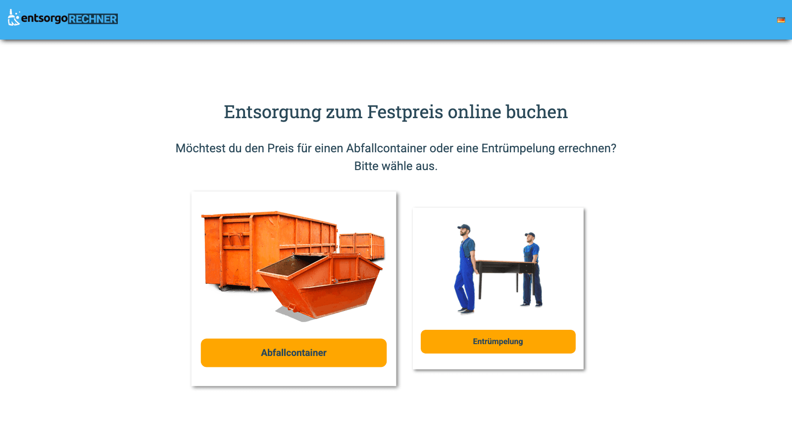 Desktop-Ansicht des entsorgo Rechners